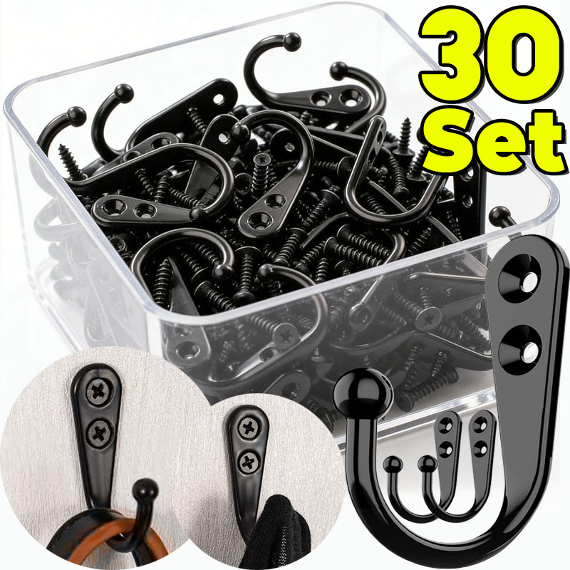 Screw Organizer Kit - Black Metal Hooks with Screws Wall